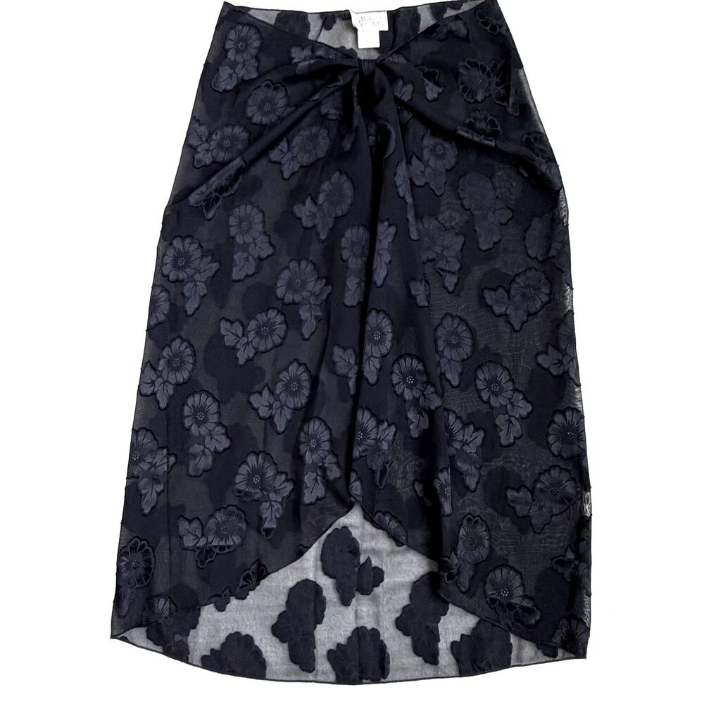 Black Floral Beach Sarong Swimsuit Cover Up Sheer Tie Wrap Skirt Women's Medium